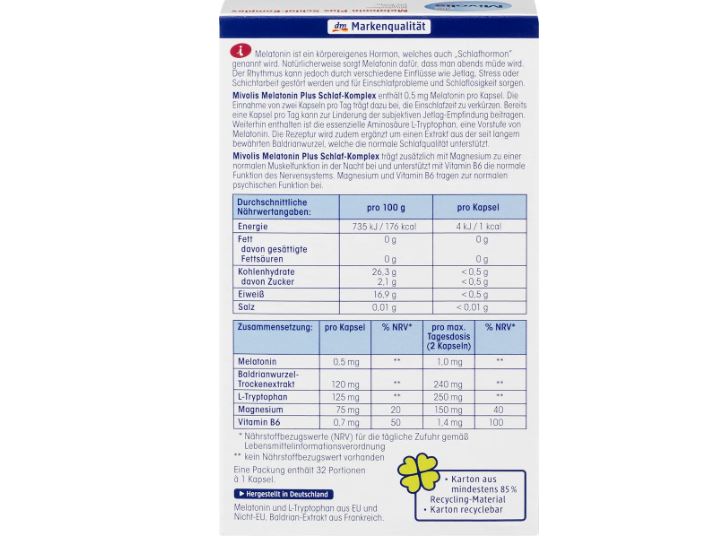 Melatonin Plus Schlaf-Komplex 32 Kapseln, 16 g